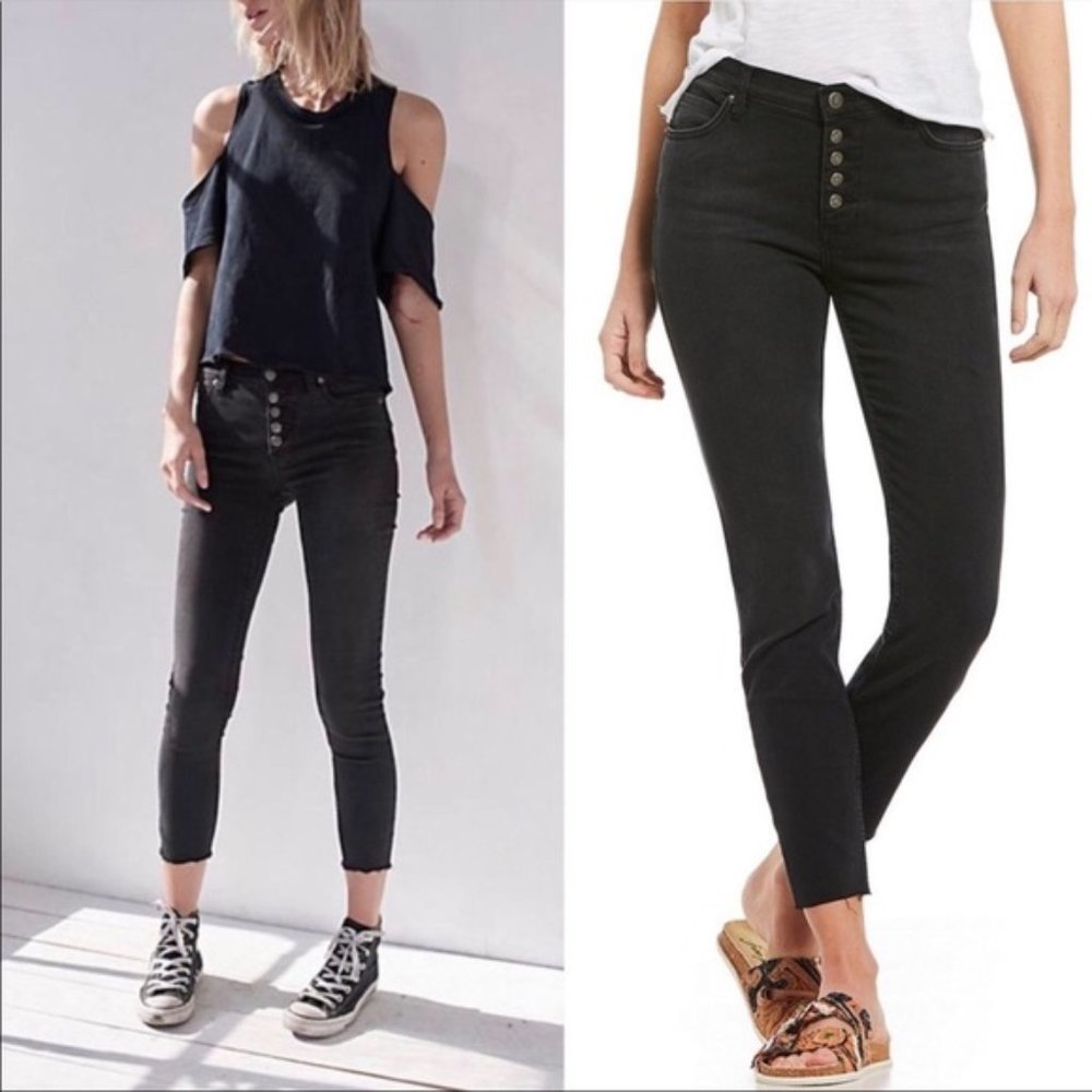 Free People Reagan Button Fly Frayed Hem Ankle Jeans